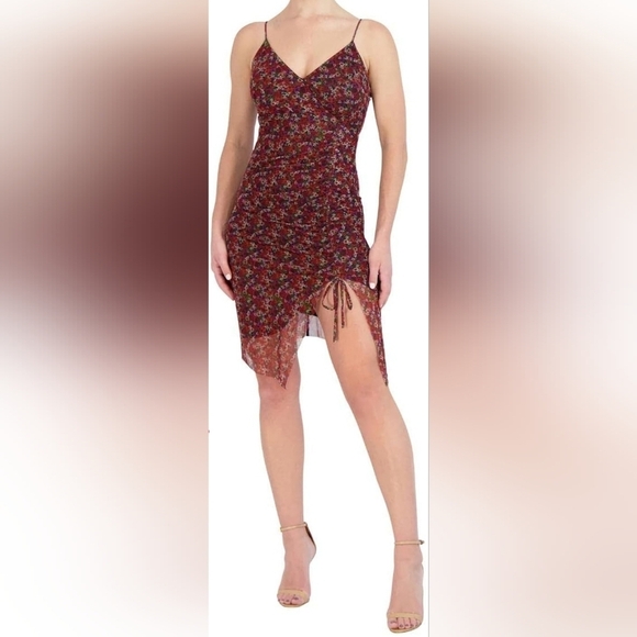 BCBGeneration Floral Print Asymmetrical Ruched Mini Dress Women's 4 - Picture 1 of 16